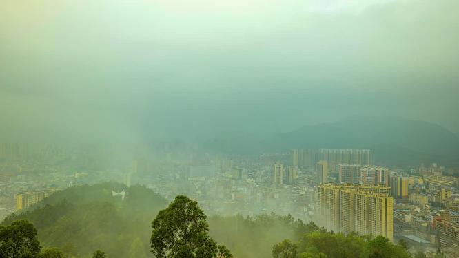4k延时广西梧州岑溪市暴雨素材