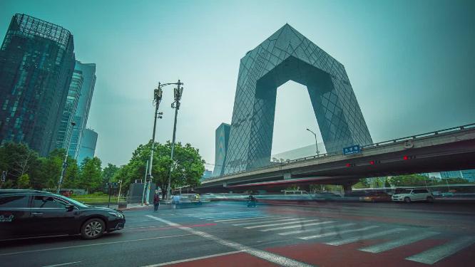 8k延时北京电视台车流素材