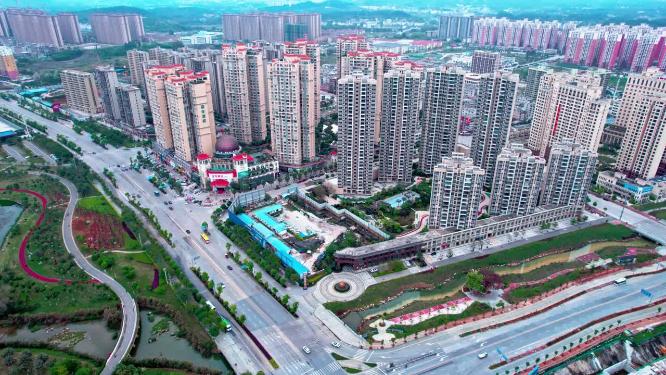 4k航拍广西贺州八步区新城区建筑