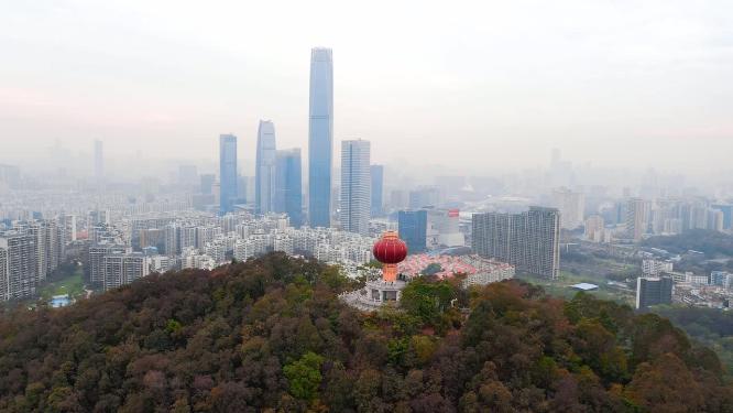 4k航拍广州东莞旗峰山国贸大厦