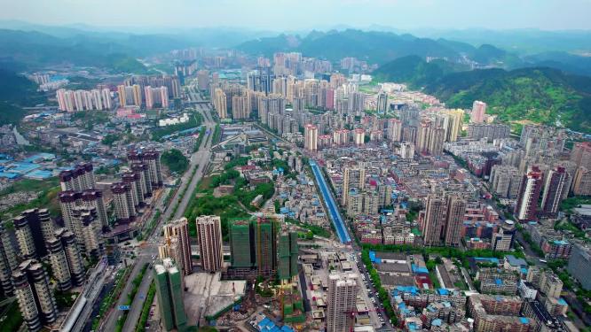 4k航拍贵州黔南州都匀新城区建设