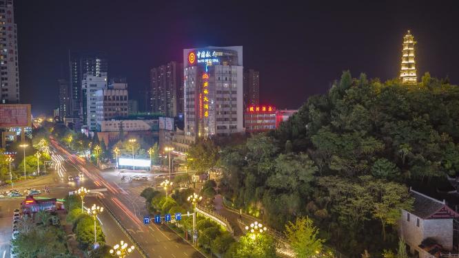 8k延时贵州安顺塔山广场夜景素材