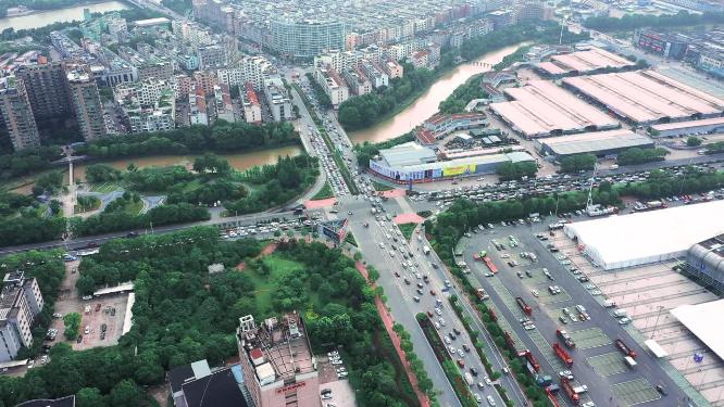 4k航拍浙江永康中心十字路口