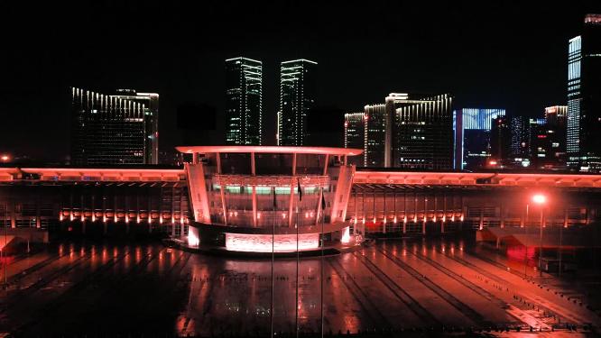 4k航拍浙江永康五金城夜景素材