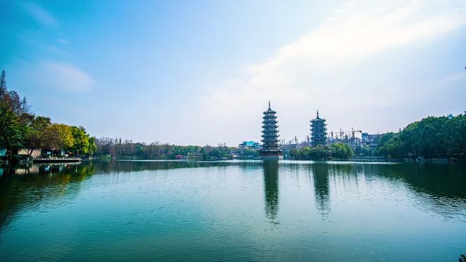 8k延时 广西 桂林 地标建筑 日月双塔