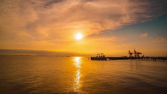 8k延时浙江玉环大麦屿港口码头日落夕阳