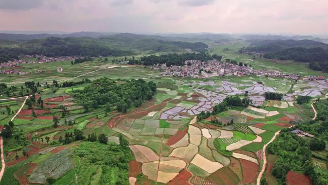 4k航拍农村清晨田园风光