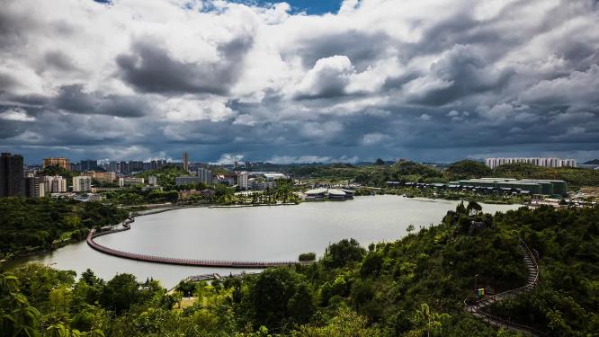 4k延时城市湖泊水库公园