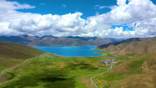 4k航拍西藏拉萨羊卓雍错湖自然风光