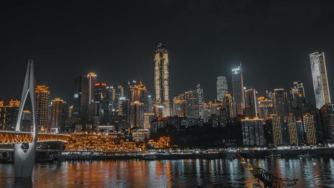 4k延时重庆嘉陵江大桥夜景CBD建筑