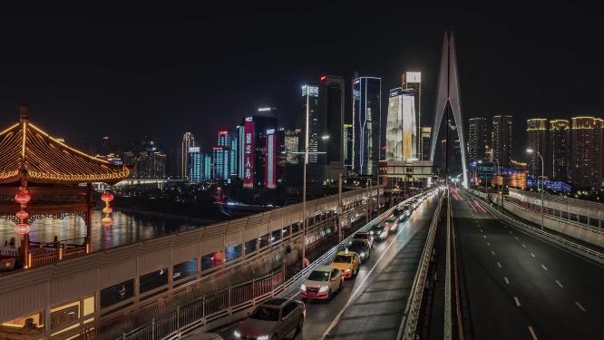 4k延时重庆嘉陵江大桥夜景车流