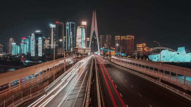 4k延时重庆嘉陵江大桥夜景车流素材