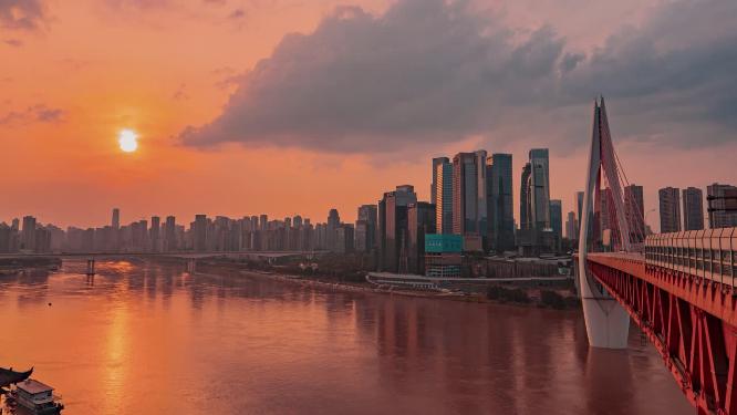 4k延时重庆嘉陵江日落夕阳
