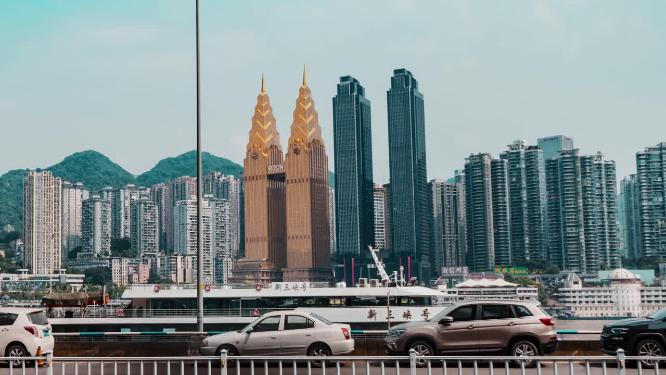 4k延时重庆金色双子塔写字楼
