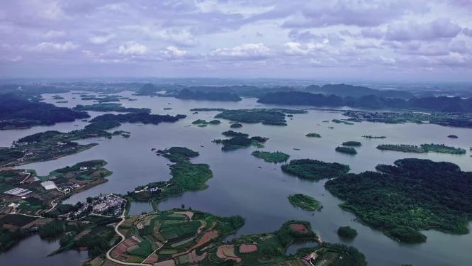 4k航拍贵州安顺红枫湖岛屿