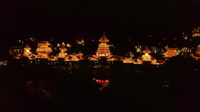 4k航拍黔东南肇兴侗寨夜景