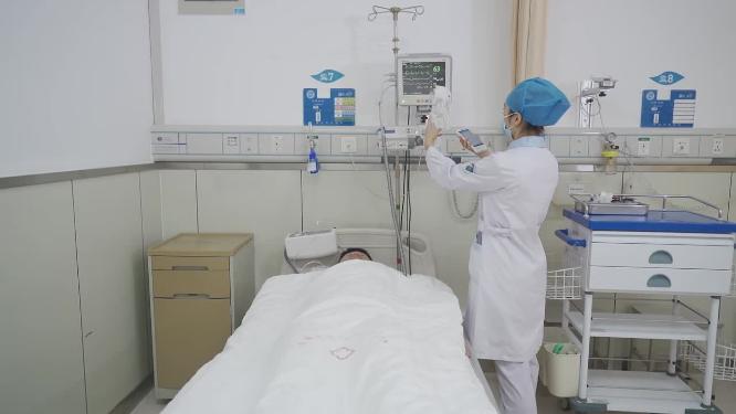 医院医生呼吸科给患者治疗工作镜头合集