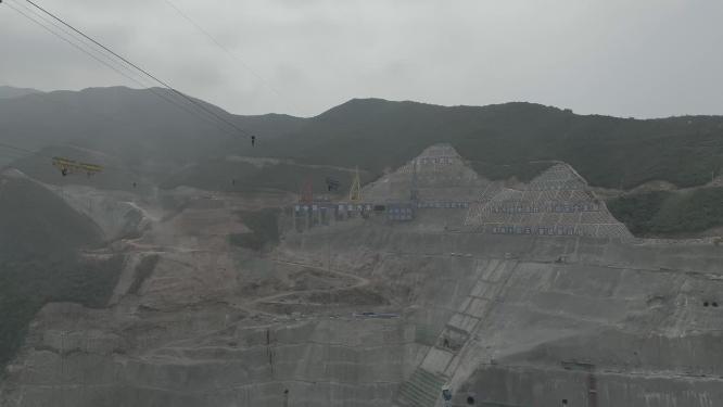 水电站枢纽修建施工建设工程作业航拍