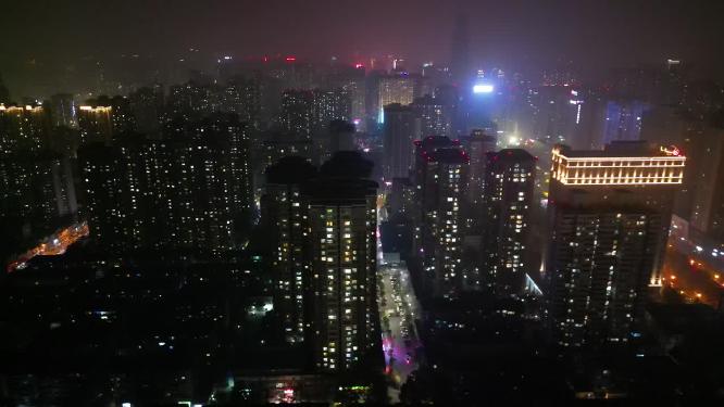 西安城市晚上疫情下的街道夜景航拍