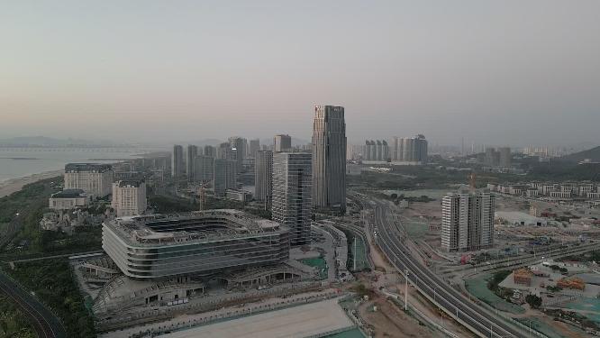 厦门环东海域美峰工业区清晨城市风光航拍