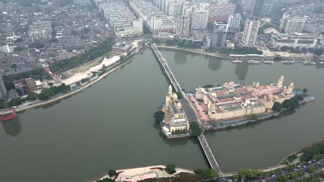 福州中州岛和闽江边城市航拍高清