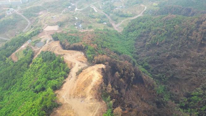 航拍重庆北碚缙云山隔离带（2022年8月山火后）