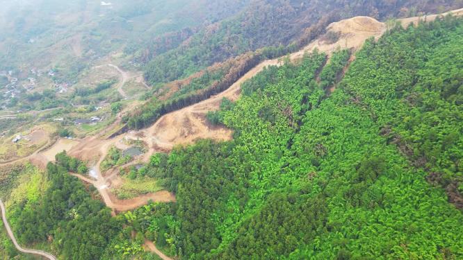 航拍重庆北碚缙云山隔离带（2022年8月山火后）