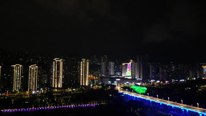 重庆云阳长江大桥城市夜景航拍