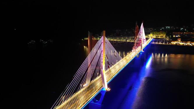 重庆云阳长江大桥城市夜景航拍