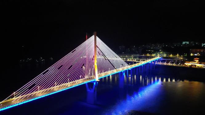 重庆云阳长江大桥城市夜景航拍