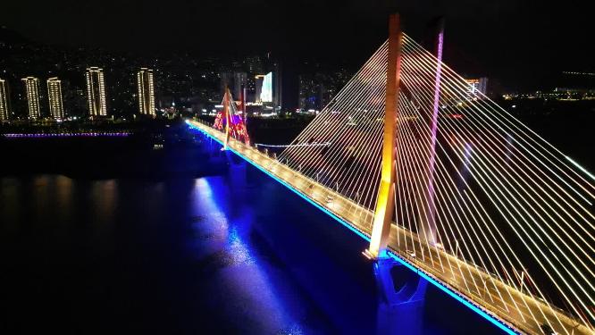 重庆云阳长江大桥城市夜景航拍