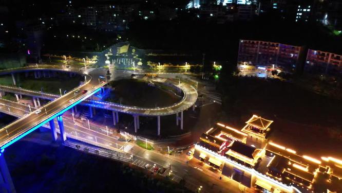 重庆云阳长江大桥城市夜景航拍