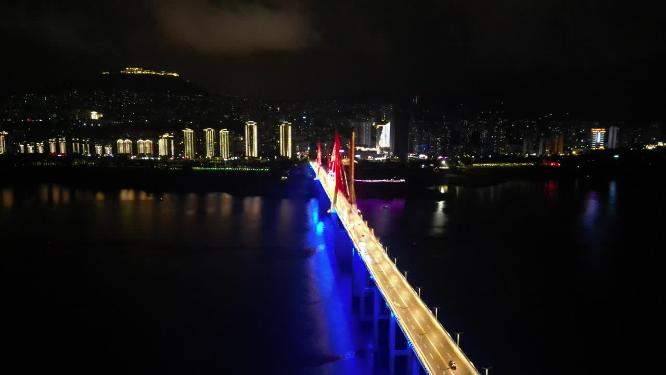 重庆云阳长江大桥城市夜景航拍