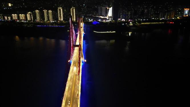 重庆云阳长江大桥城市夜景航拍