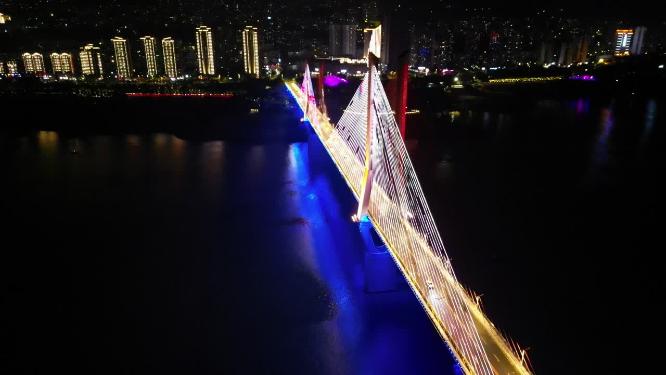 重庆云阳长江大桥城市夜景航拍
