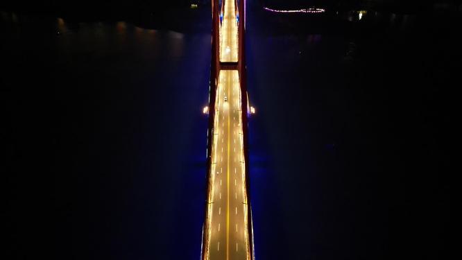 重庆云阳长江大桥城市夜景航拍