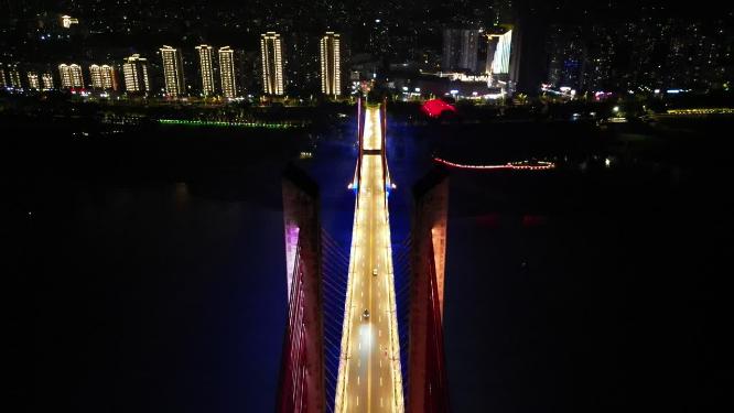 重庆云阳长江大桥城市夜景航拍