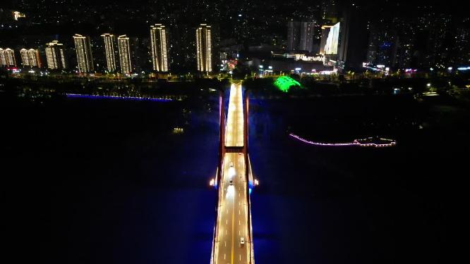 重庆云阳长江大桥城市夜景航拍