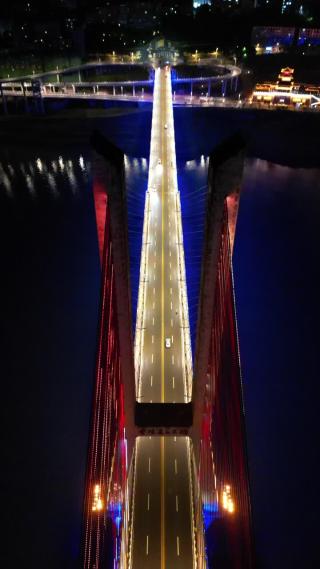 重庆云阳长江大桥城市夜景航拍