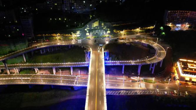 重庆云阳长江大桥城市夜景航拍
