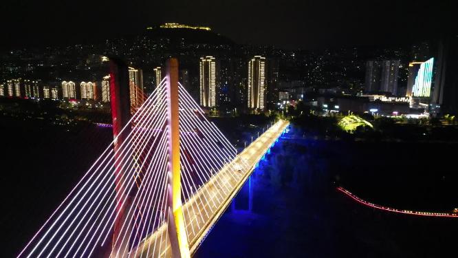 重庆云阳长江大桥城市夜景航拍