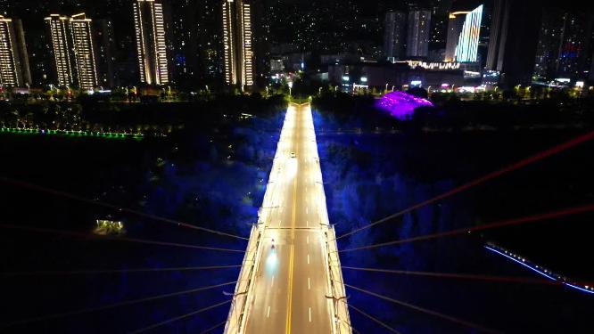重庆云阳长江大桥城市夜景航拍