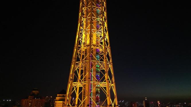 哈尔滨龙塔景点城市夜景风光航拍素材
