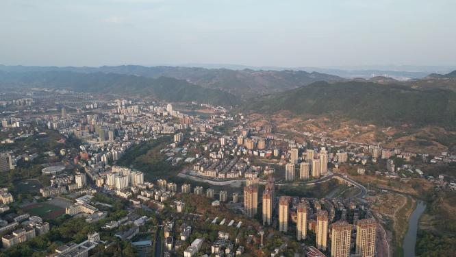 航拍秋天重庆北碚城市风光
