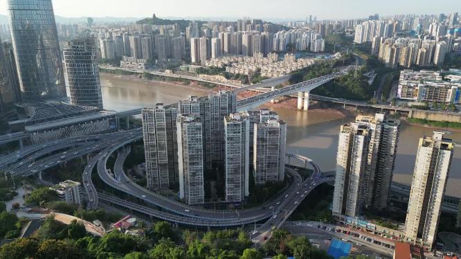 重庆江北渝中嘉华大桥城市风光航拍