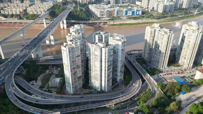 重庆江北渝中嘉华大桥城市风光航拍