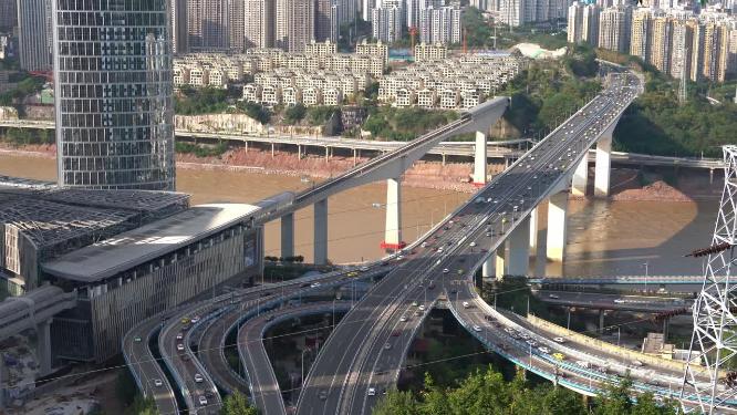 重庆江北渝中嘉华大桥城市风光航拍