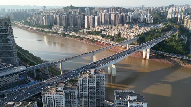 重庆江北渝中嘉华大桥城市风光航拍