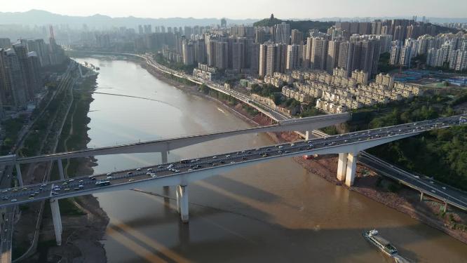 重庆江北渝中嘉华大桥城市风光航拍
