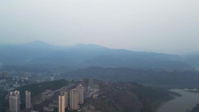 航拍重庆忠县长江城市建筑都市风光素材